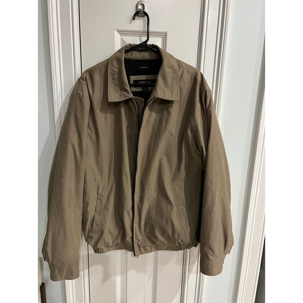 Claiborne Mens Microfiber Thermolite Insulated Harrington Jacket Tan Khaki L